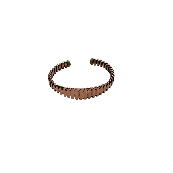 Handcrafted Copper Cuff Bracelet With Textured Chain Link Adjustable Fit Unisex - Picture 1 of 7